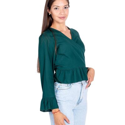Green ruffled blouse