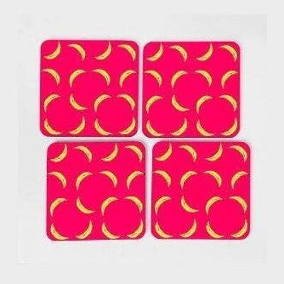 Hot Pink Banana Coaster Set (x4)-HOT-COA-30-4S