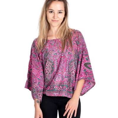 Boat Neck Blouse with 3/4 Sleeves