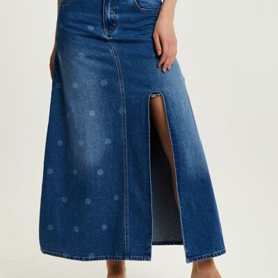 Liquorish Polka Dot Maxi Denim Skirt