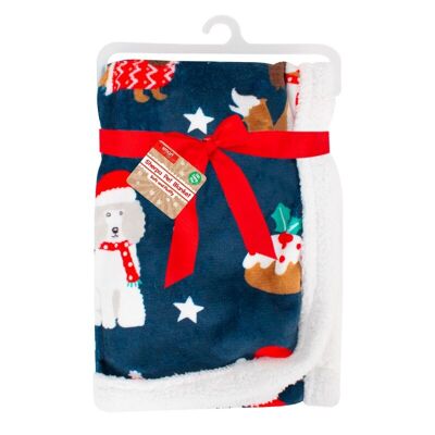 Smart Choice Dog Print Sherpa Pet Blanket - 90 cm x 70 cm