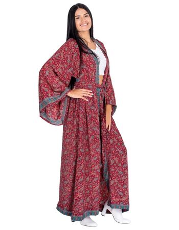 Kimono long avec noeud en soie 2