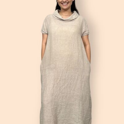 Eco-Friendly Sustainable Pure Linen Cowl Draped Neck Maxi Dress