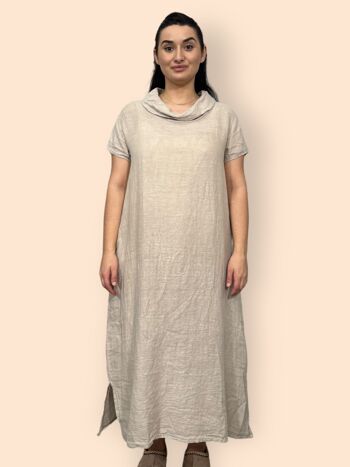 Robe longue à col drapé en pur lin durable et respectueuse de l'environnement 4