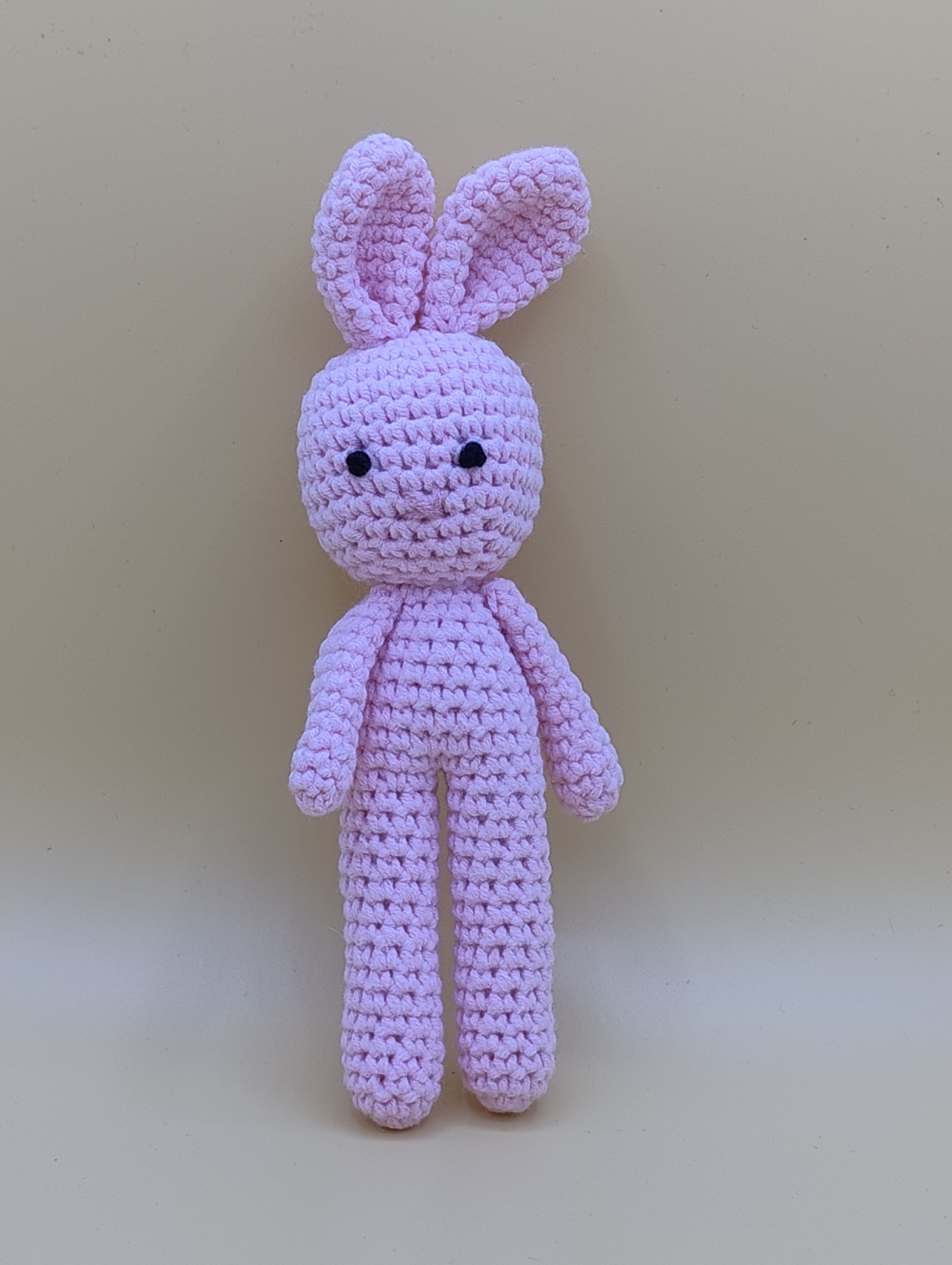 Coniglio giocattolo all'uncinetto ROSA, fatto a mano, 22 cm