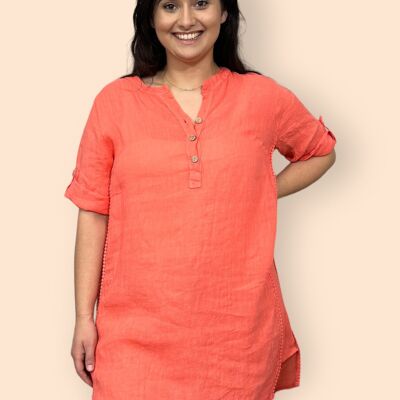 Eco-Friendly Sustainable Pure Linen Blouse with Mandarin Collar