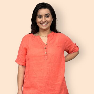 Eco-Friendly Sustainable Pure Linen Blouse with Mandarin Collar