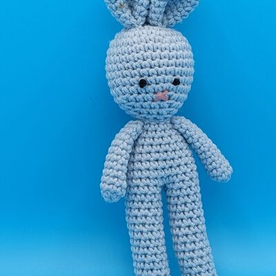 Crocheted toy rabbit BLUE, handmade, 22cm
