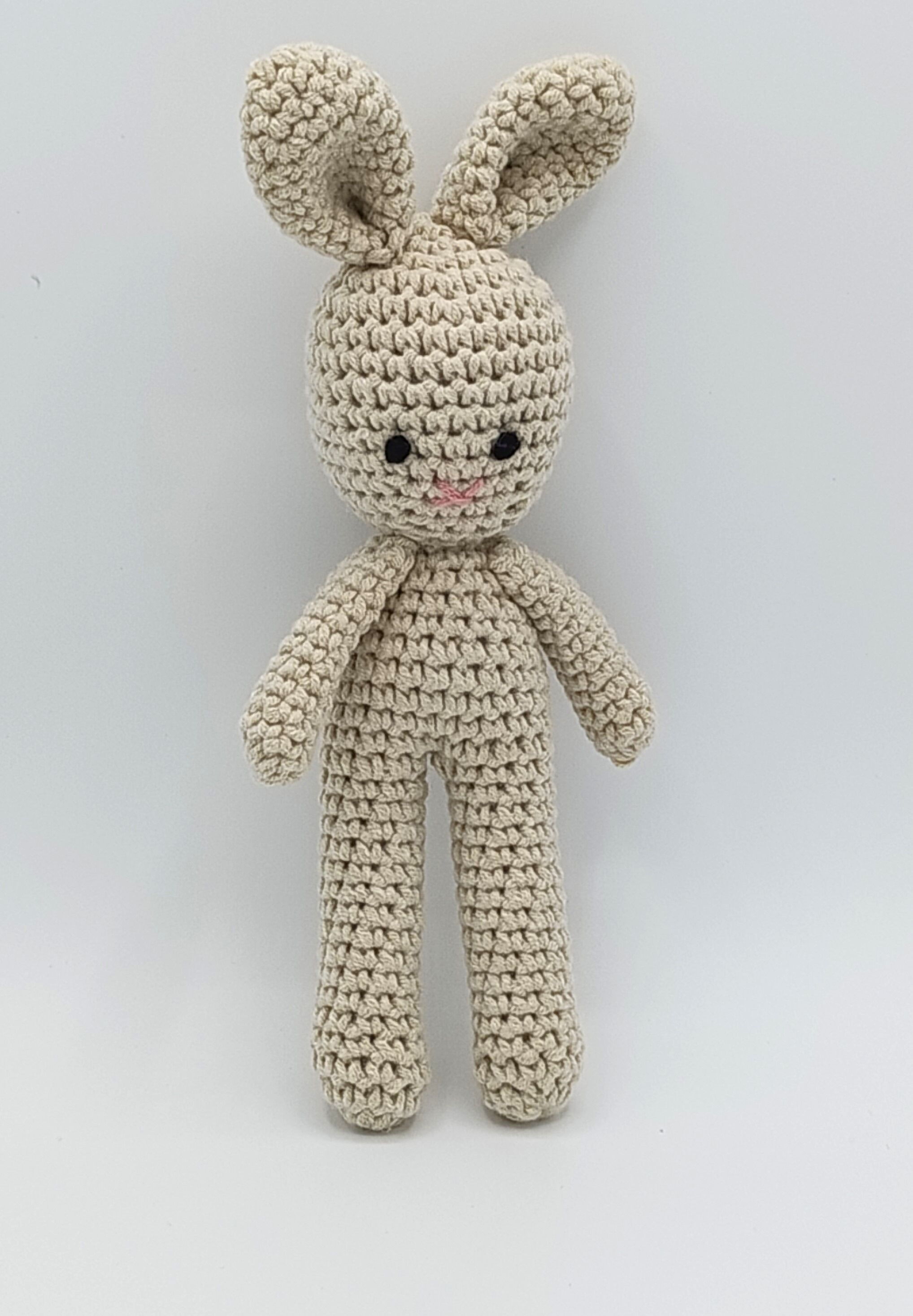 Coniglietto giocattolo all'uncinetto BEIGE, fatto a mano, 22 cm