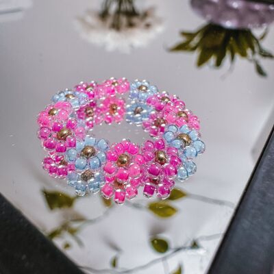 Flower ring made of glass beads GALAXY