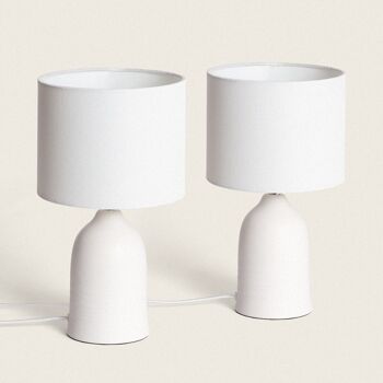 Ledkia Pack de 2 Lampes de Table Barva Blanches en Céramique et Tissu 1