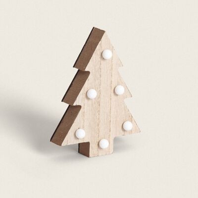 Ledkia Figurine de Noël en bois LED avec arbre en bois à piles