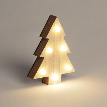 Ledkia Figurine de Noël en bois LED avec arbre en bois à piles 3