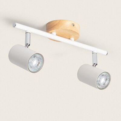 Ledkia Adjustable Ceiling Lamp Wood and Metal 2 Spotlights Albus Natural