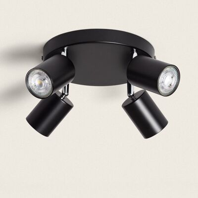 Ledkia Adjustable Circular Metal Ceiling Lamp 4 Spotlights Albus Black