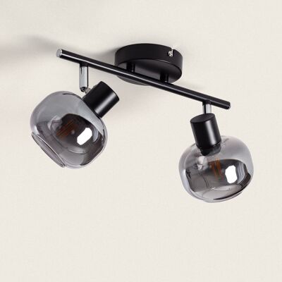 Ledkia Adjustable Ceiling Lamp Metal and Glass 2 Spotlights Romsy Transparent