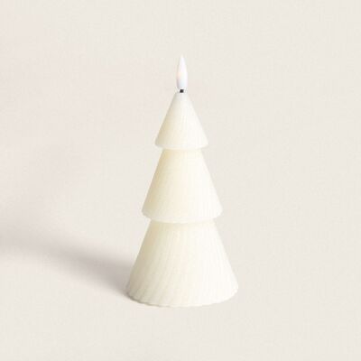 Ledkia Candela LED Albero di Natale in Cera Naturale con Batteria 15 cm Avorio
