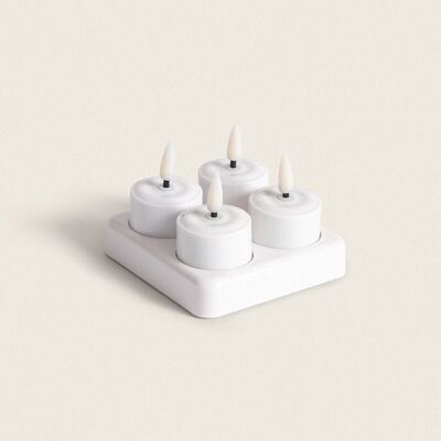 Ledkia Packung mit 4 Mini-LED-Kerzen mit wiederaufladbarem Akku, USB-Sockel, Hanly, Weiß