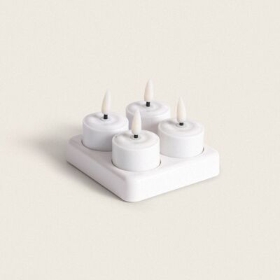 Ledkia Confezione da 4 Mini Candele LED con Batteria Ricaricabile Base USB Hanly Bianca