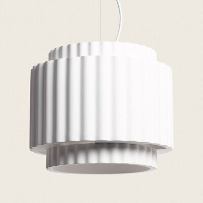 Lampada a sospensione in gesso Ledkia doppia colonna bianca