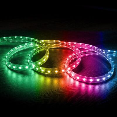 Ledkia RGB-LED-Streifen, 220 V, SMD5050, Silikon, FLEX, 60 LED/m, Breite 12 mm, IP67, zuschneidbar, 100 cm, mit Fernbedienung, 7 m