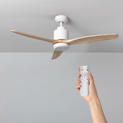 TechBrey Ventilatore da soffitto silenzioso Mersin legno bianco 132 cm motore DC per telecomando esterno, senza luce