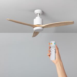 TechBrey Ventilateur de Plafond Silencieux Mersin Bois Blanc 132 cm Moteur CC pour Télécommande Extérieure, sans Lumière