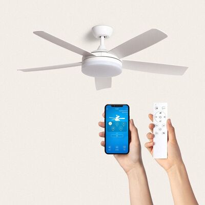 TechBrey Patroclo Ventilatore da soffitto silenzioso bianco Motore DC da 132 cm con luce, telecomando, Wifi: Sì