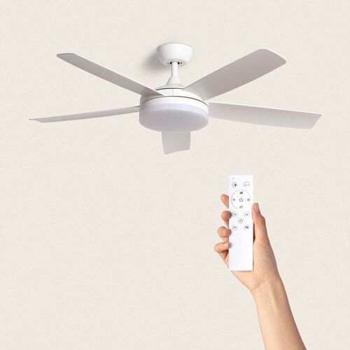 TechBrey Ventilador de Techo Silencioso Patroclo Blanco 132cm Motor DC Con Luz , Controlador de Pared + Mando , Wifi: No