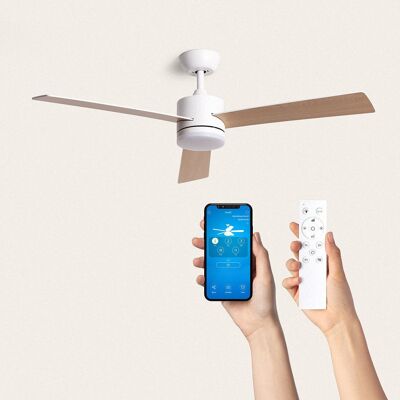 TechBrey Fleves Silent Ceiling Fan 132cm White DC Motor, Blades: Light Wood, With Light, Remote Control, Wifi: Yes