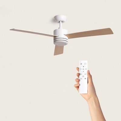 TechBrey Fleves Ventilatore da soffitto silenzioso 132 cm Motore CC bianco, Pale: Legno chiaro, Senza luce, Telecomando, Wifi: No