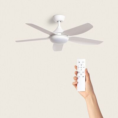 TechBrey Dokós Ventilatore da soffitto silenzioso 122 cm Bianco Motore DC, Pale: Bianco, con luce, Controller da parete + telecomando, Wifi: No