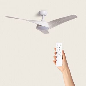 TechBrey Eubea Ventilateur De Plafond Silencieux 132cm Moteur CC Bois Blanc, Pales: Bois Blanc, Avec Lumière, Télécommande, Wifi: Non