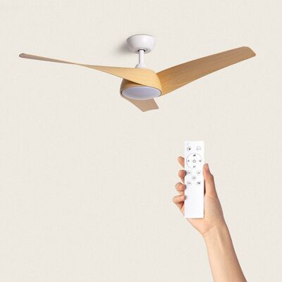 TechBrey Eubea Silent Ceiling Fan 132cm White DC Motor, Blades: Wood, With Light, Remote Control, Wifi: No