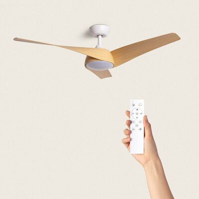 TechBrey Eubea Ventilatore da soffitto silenzioso 132 cm Motore DC bianco, Pale: Legno, con luce, Telecomando, Wifi: No