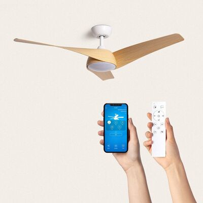 TechBrey Eubea Silent Ceiling Fan 132cm White DC Motor, Blades: Wood, With Light, Remote Control, Wifi: Yes