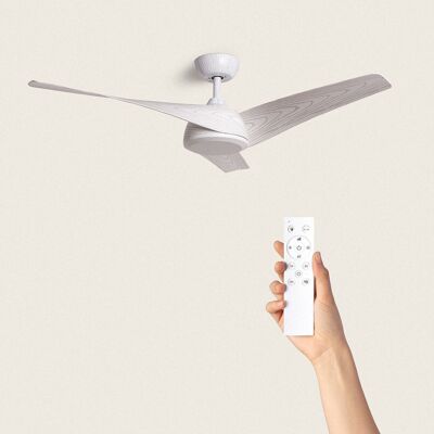 TechBrey Eubea Ventilatore da soffitto silenzioso 132 cm Motore DC Legno bianco, Pale: Legno bianco, Senza luce, Telecomando, Wifi: No