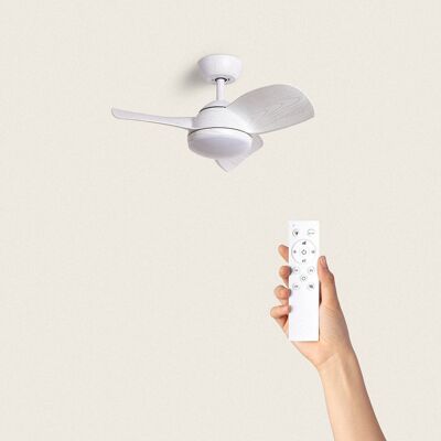 TechBrey Silent Ceiling Fan Pores 76cm DC Motor White Wood, Blades: White Wood, With Light, Remote Control, Wifi: No