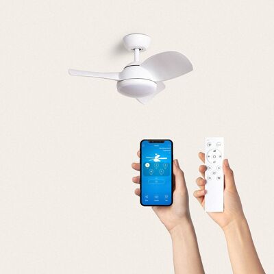 TechBrey Silent Ceiling Fan Pores 76cm White DC Motor, Blades: White, With Light, Wall Controller + Remote, Wifi: Yes