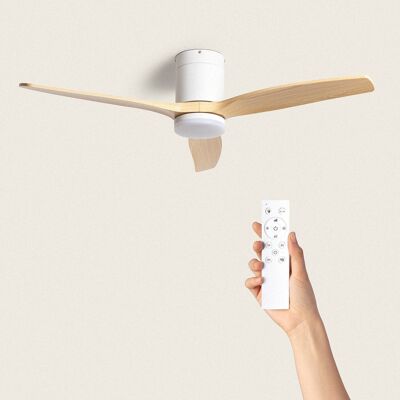 TechBrey Ventilateur de Plafond Silencieux Angistri Blanc 132 cm Moteur DC, Pales : Bois Clair, Avec Lumière, Télécommande, Wifi : Non