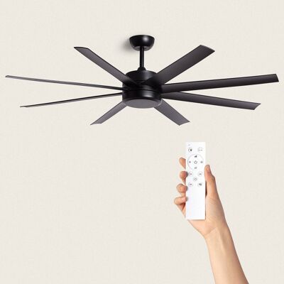 TechBrey Silent Ceiling Fan Hydra Black 157cm DC Motor Wall Controller + Remote Control, Without Light