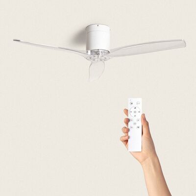 TechBrey Ventilateur de Plafond Silencieux Angistri Blanc 132 cm Moteur DC, Pales : Transparentes, Sans Lumière, Télécommande, Wifi : Non