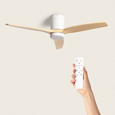 TechBrey Silent Ceiling Fan Angistri White 132cm DC Motor, Blades: Light Wood, Without Light, Remote Control, Wifi: No
