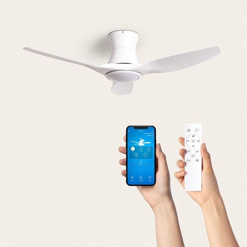 TechBrey Ventilador de Techo Silencioso Salamina Blanco 132cm Motor DC Con Luz , Controlador de Pared + Mando , Wifi: Sí