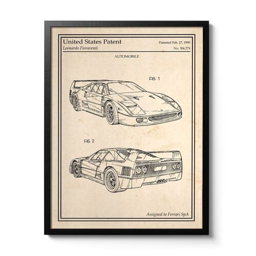 Affiche brevet Ferrari F40