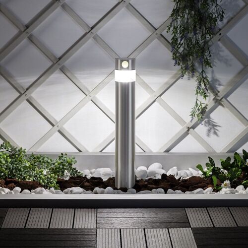 Ledkia Baliza Solar Exterior LED 1.5W Superficie Pie 50cm con Detector de Movimiento Inti Inox Blanco Frío 5000K - 5500K