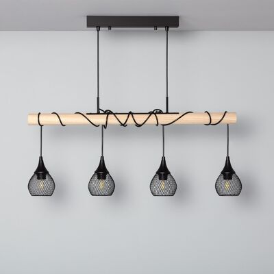 Ledkia Monah Black Wood and Metal Pendant Lamp