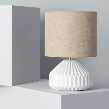 Lampe de table Ledkia en porcelaine et tissu Monduver blanche 1