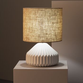 Lampe de table Ledkia en porcelaine et tissu Monduver blanche 6