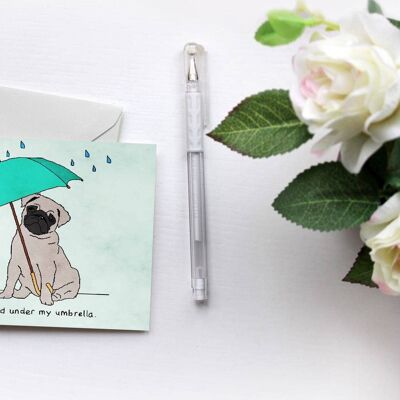 Pugs Love Riri | Umbrella | Greetings Card-PUG-CAR-221-A6